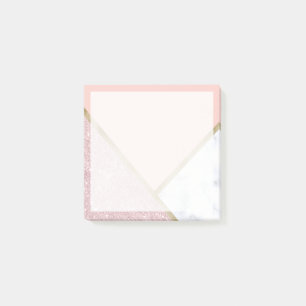 Notas Post-it® Elegante mármol blanco rosa dorado purpurina geom