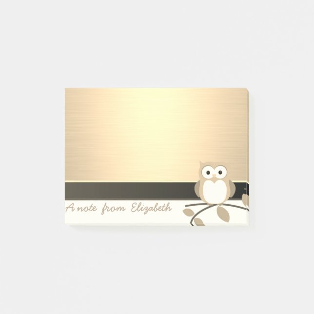 Notas Post-it® Elegante Moda Elegante Girly, Faux Gold, Owl (Anverso)