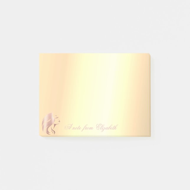 Notas Post-it® Elegante Moda Estilo Dorado Face Silhouette (Anverso)