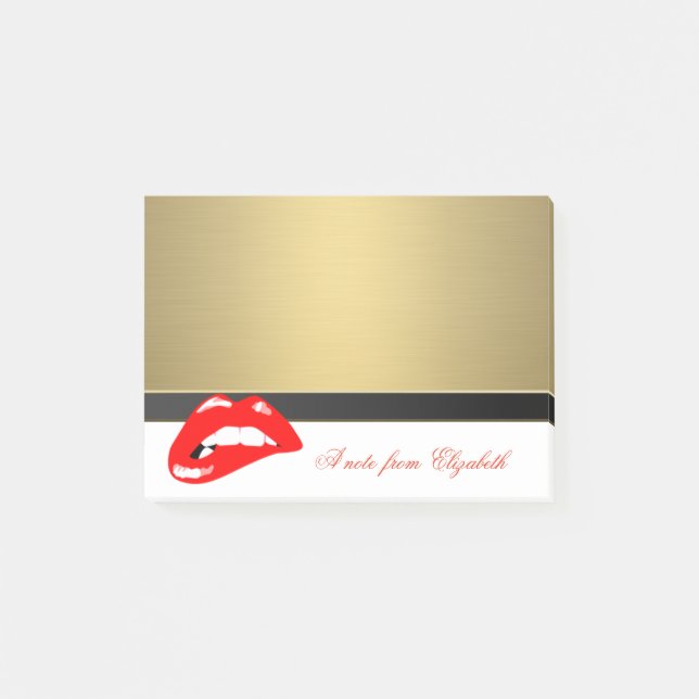 Notas Post-it® Elegante Moda Girly Elegante, Faux Gold, Lips (Anverso)