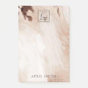 Notas Post-it® Elegante Moda Purpurina de oro Agate Marble Beige