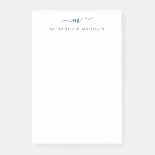 Notas Post-it® Elegante Monograma azul de la marina guiñada por u