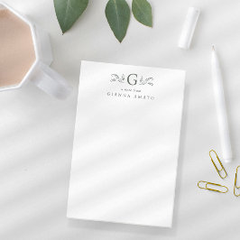 Notas Post-it® Elegante Monograma Botánico Verde y Nombre