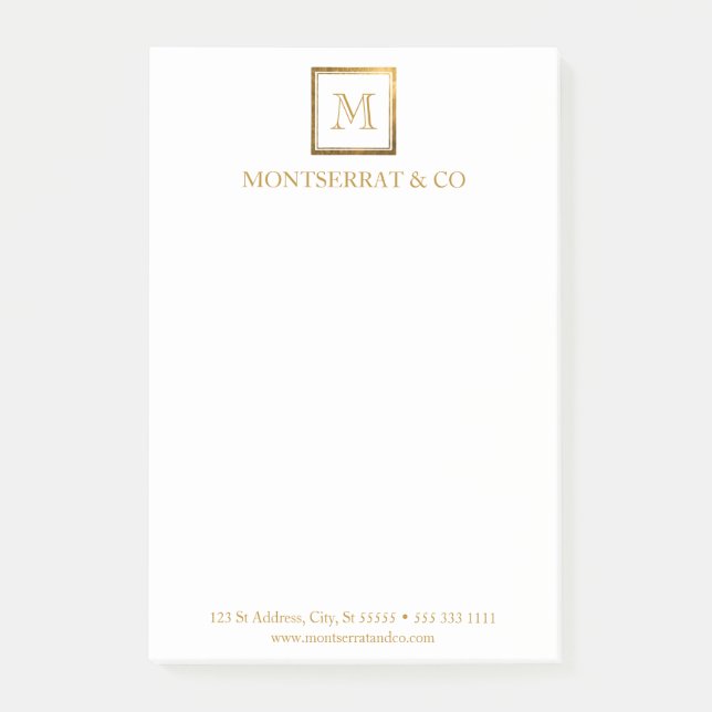 Notas Post-it® Elegante Monograma Comercial Gold Square (Anverso)