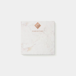 Notas Post-it® Elegante Monograma de cobre de mármol Nombre marró