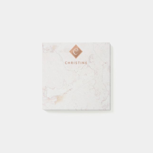 Notas Post-it® Elegante Monograma de Cobre en Mármol Marrón Nombr (Anverso)