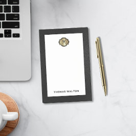 Notas Post-it® Elegante Monograma de Oro Aspecto de Cuero Negro