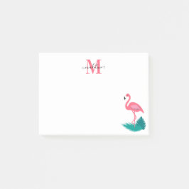Notas Post-it® Elegante Monograma Hojas Tropicales Flamingo Rosa