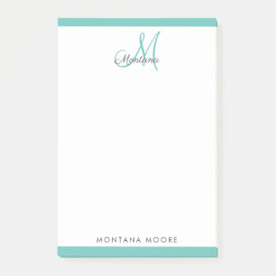 Notas Post-it® Elegante Monograma moderno simple Girly Verde azul