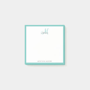 Notas Post-it® Elegante Monograma Moderno Simple Girly Verde azul
