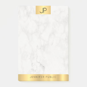 Notas Post-it® Elegante Monograma Oro Moderno Y Plata De Mármol