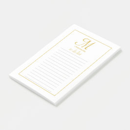 Notas Post-it® Elegante Monograma Oro y Guión Blanco Para Hacer L