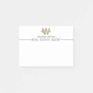 Notas Post-it® Elegante Monograma Personalizado Blanco y Oro