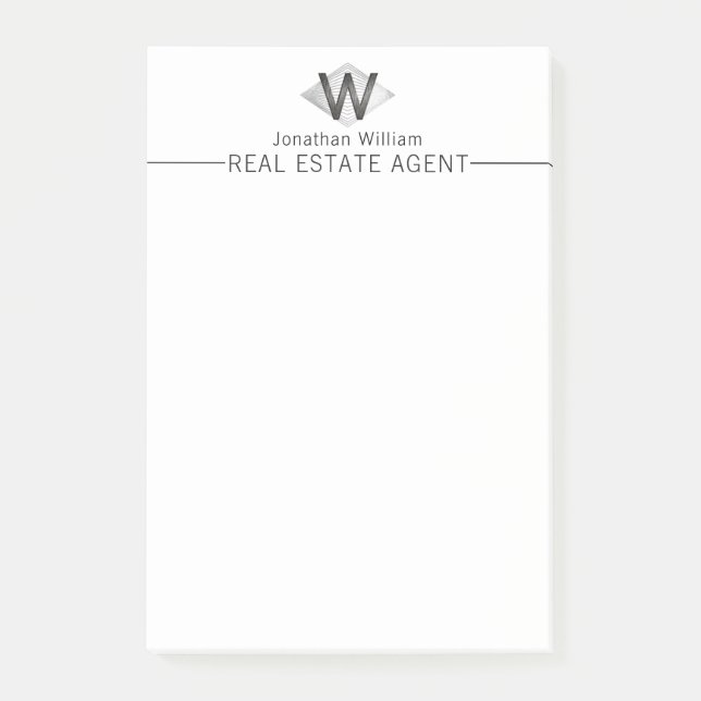 Notas Post-it® Elegante Monograma personalizado negro plateado (Anverso)