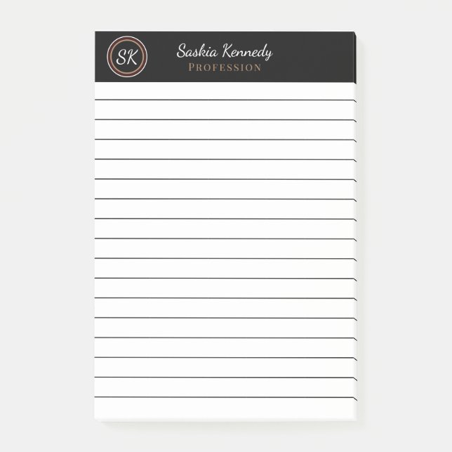 Notas Post-it® Elegante Monograma Profesional de Black Brown Mix (Anverso)