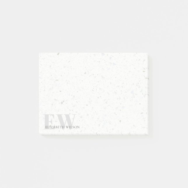 Notas Post-it® Elegante Monograma simple Terrazzo Stone Gray Name (Anverso)