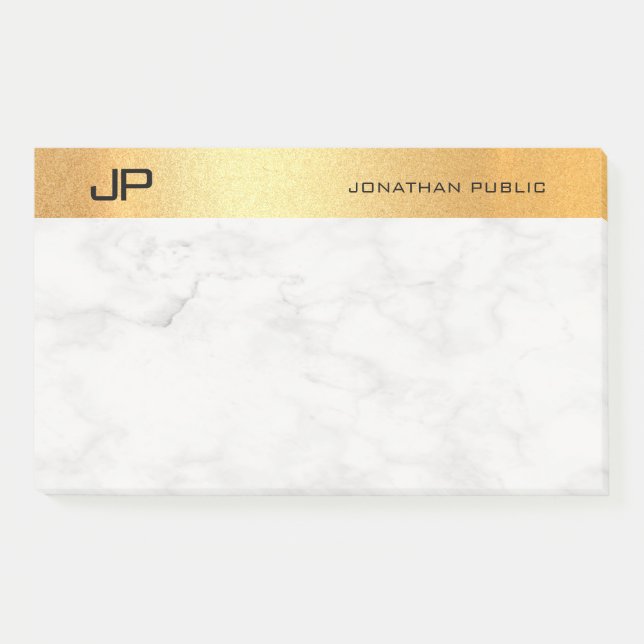 Notas Post-it® Elegante Monogramed Gold Marble Simple Plantilla (Anverso)