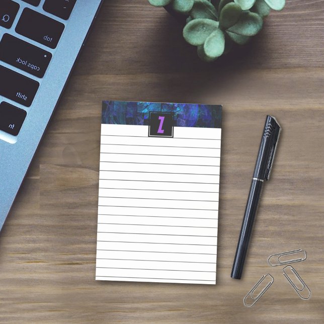Notas Post-it® Elegante morado inicial Monograma Luminoso Azul (Subido por el creador)