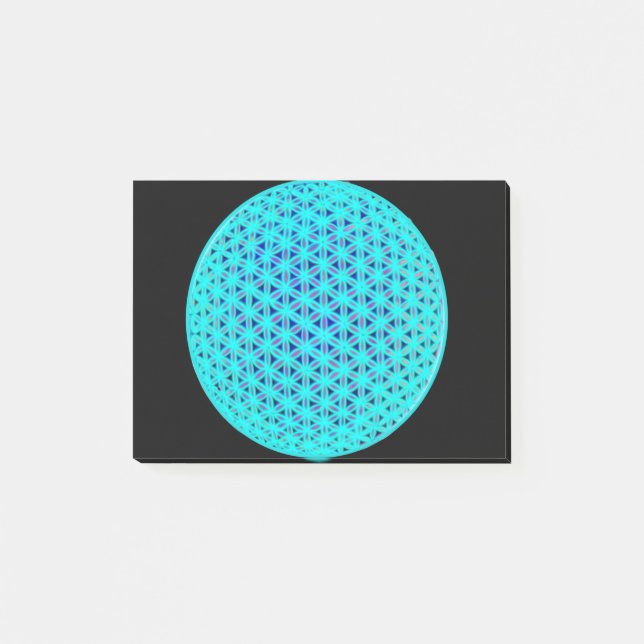 Notas Post-it® Elegante neón azul verde azulado flor de vida (Anverso)