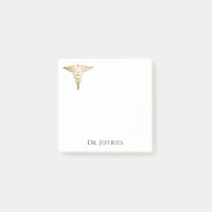 Notas Post-it® Elegante Nombre Monograma Médica Gold Caduceus