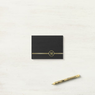 Notas Post-it® Elegante oro Monograma personalizado sobre negro
