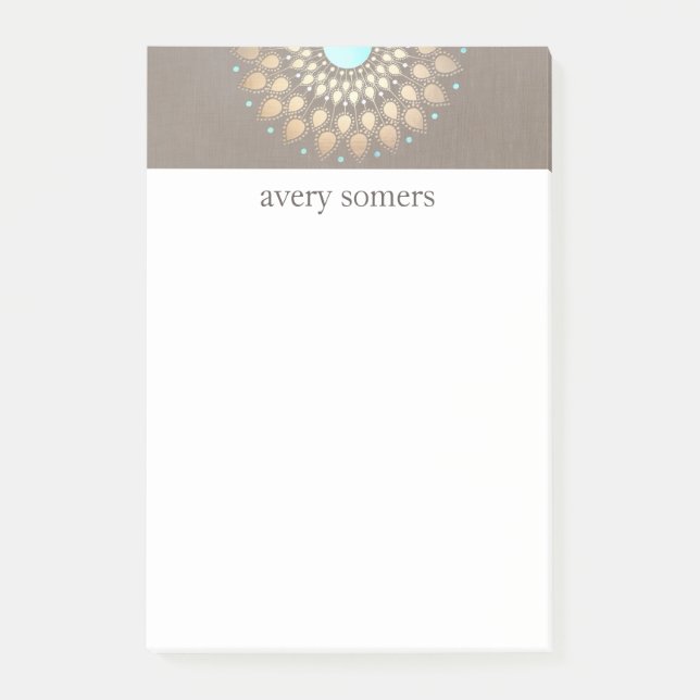 Notas Post-it® Elegante Oro Ornate Lotus Mandala Taupe Linen look (Anverso)
