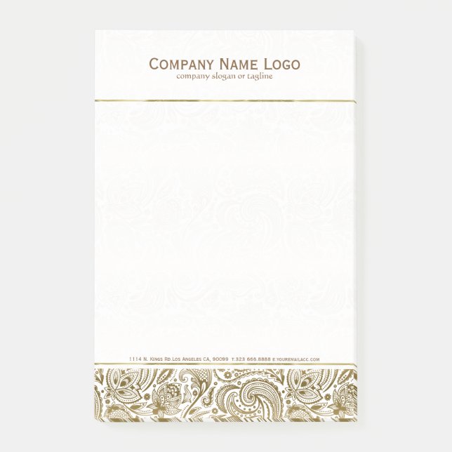 Notas Post-it® Elegante Paisley Floral Blanca Y Dorada (Anverso)