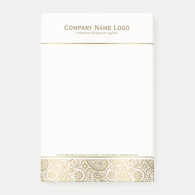 Notas Post-it® Elegante Paisley Floral Blanca Y Dorada 2 (Anverso)