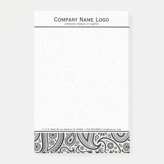 Notas Post-it® Elegante Paisley Floral Blanca Y Negra (Anverso)