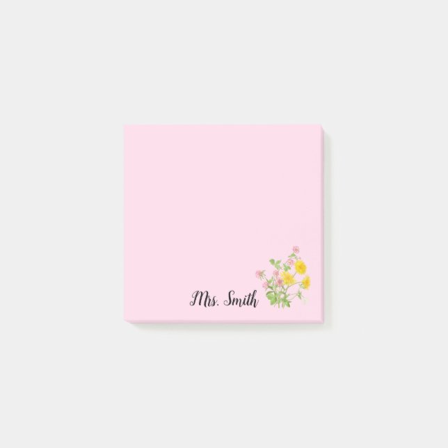 Notas Post-it® Elegante Personalizado Floral Monograma Diseño (Anverso)