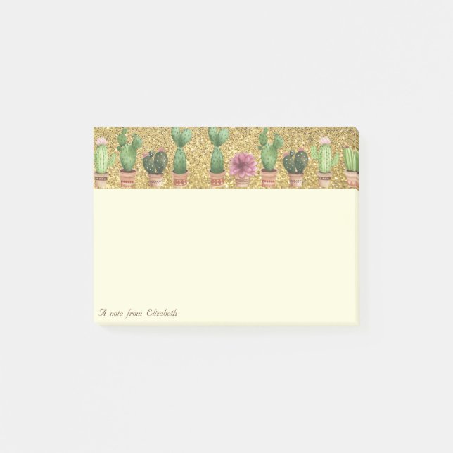 Notas Post-it® Elegante, Purpurina de oro, Cactus (Anverso)