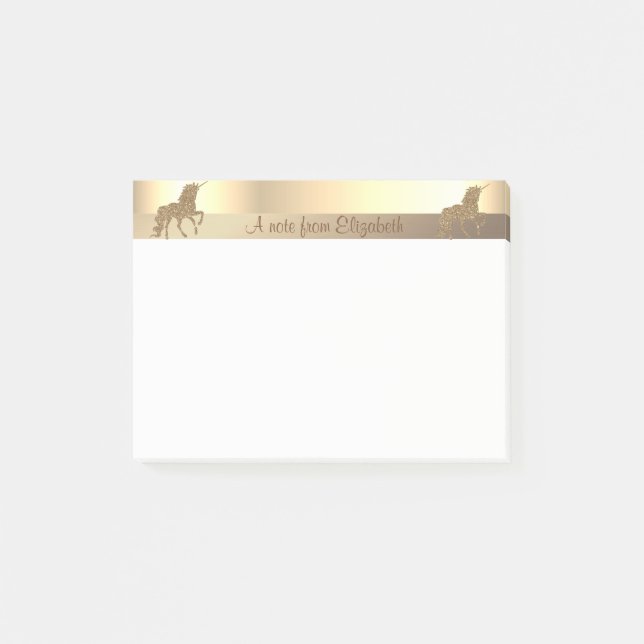 Notas Post-it® Elegante Purpurina de oro Unicornio - Personalizad (Anverso)