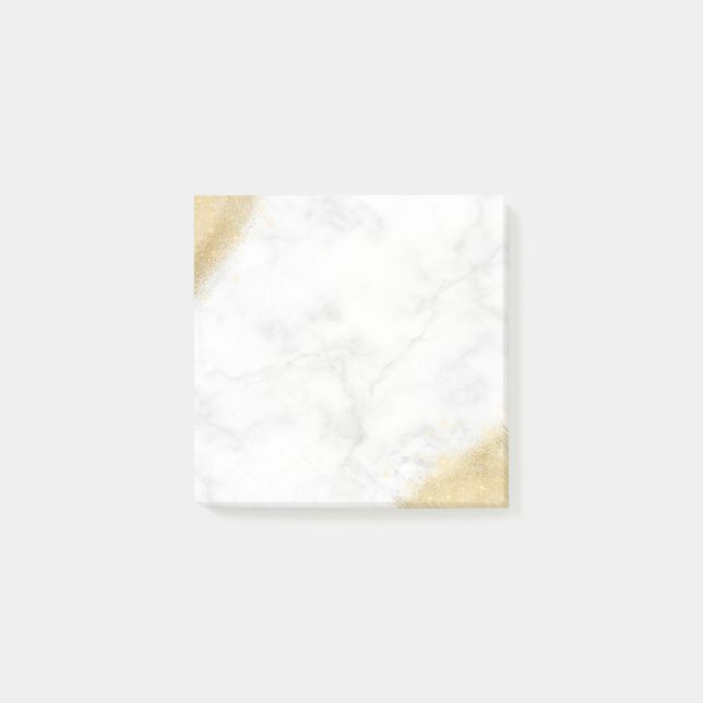 Notas Post-it® Elegante purpurina dorado de mármol blanco (Anverso)