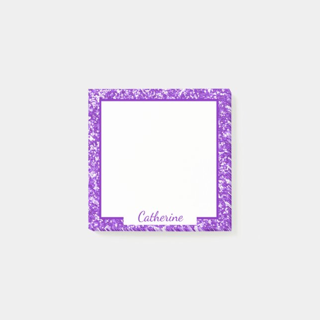 Notas Post-it® Elegante Purpurina púrpura Moda de marco de borde (Anverso)