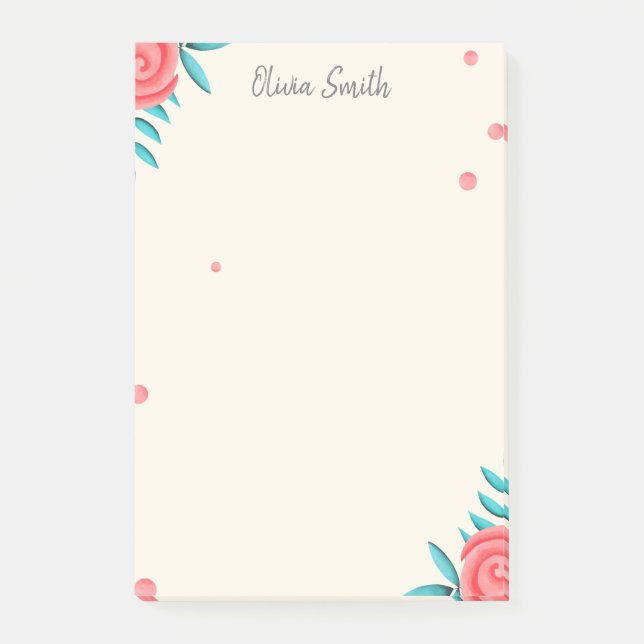 Notas Post-it® Elegante Rosa floral personalizada (Anverso)