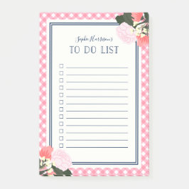 Notas Post-it® Elegante Rosa Rosa Floral Gingham Para Hacer Lista