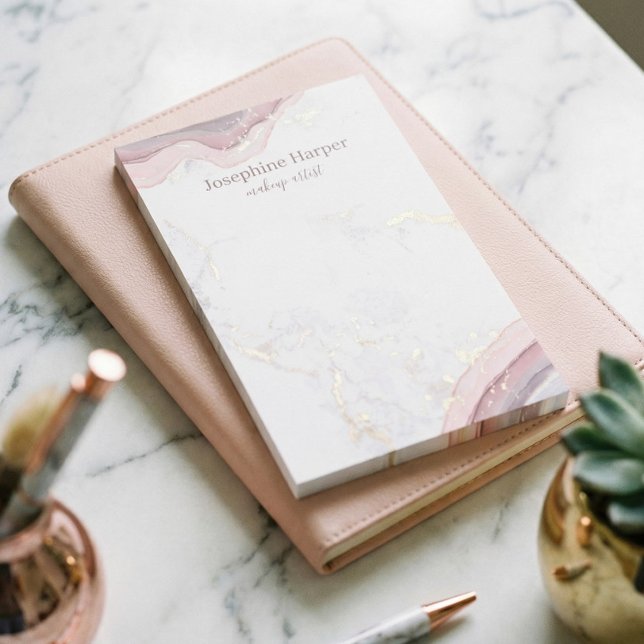 Notas Post-it® Elegante Rubor Pink Geode Gold Purpurina Marble Ag (Elegant Blush Pink Geode Marble Agate Gold Glitter Post-it Notes)