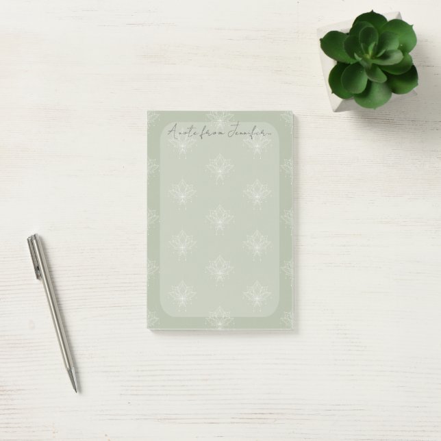 Notas Post-it® Elegante Sage Green Bonito Floral Lotus (Oficina)