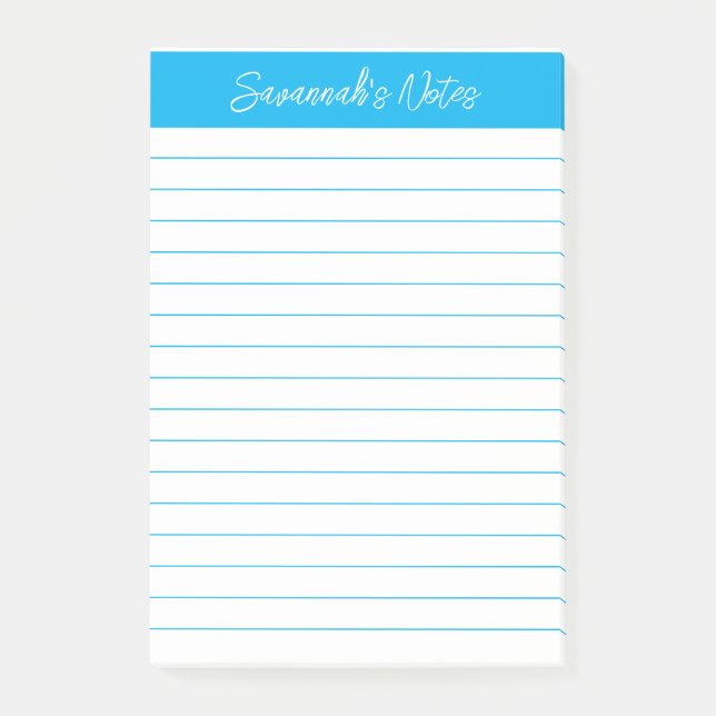 Notas Post-it® Elegante Script Azul Celeste Personalizado (Anverso)