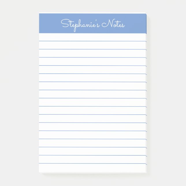 Notas Post-it® Elegante simple Perwinkle Blue Lined Personalizado (Anverso)
