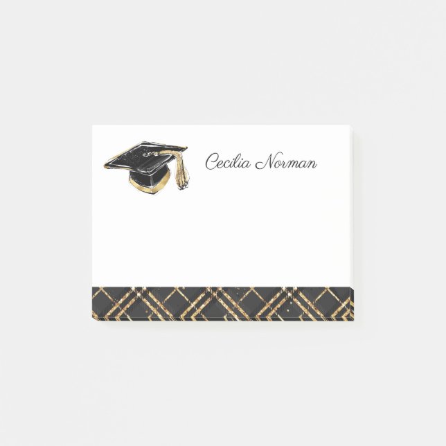 Notas Post-it® Elegante tapa de graduación personalizada en negro (Anverso)