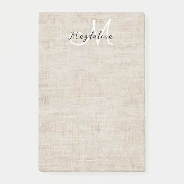 Notas Post-it® Elegante textura de lino beige (Anverso)