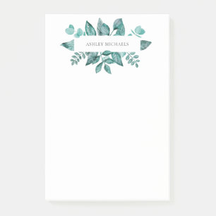 Notas Post-it® Elegante vegetación Verde azulada deja nombre pers
