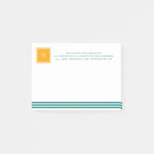 Notas Post-it® Elegante Verde azulado Blues White Striped Monogra