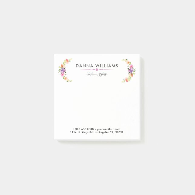 Notas Post-it® Elegante Wreath Moderno de acuarela Floral (Anverso)