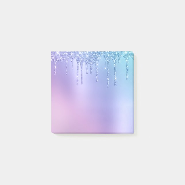 Notas Post-it® Elegante y elegante goteo de purpurina azul y viol (Anverso)