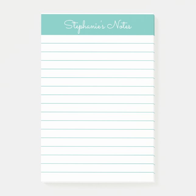 Notas Post-it® Elegante y simple Aqua Lined Personalizado (Anverso)