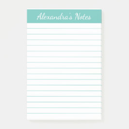 Notas Post-it® Elegante y simple Aqua Lined Personalizado