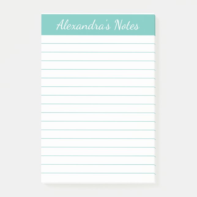 Notas Post-it® Elegante y simple Aqua Lined Personalizado (Anverso)