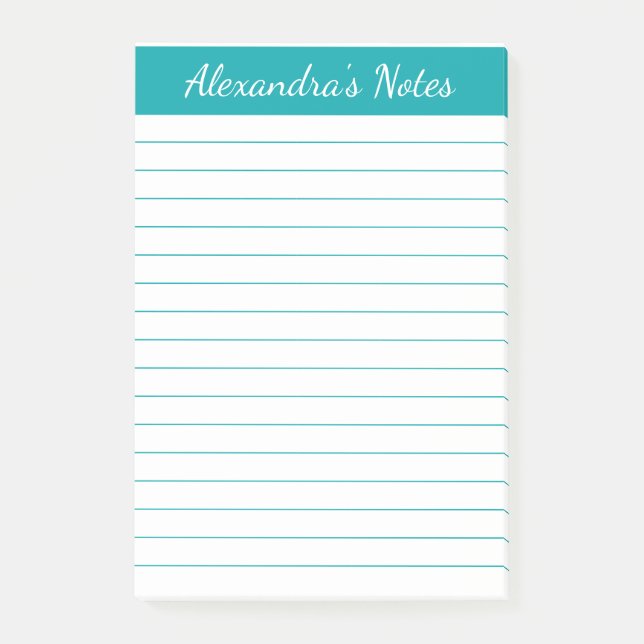 Notas Post-it® Elegante y simple, Verde azulado y personalizado (Anverso)